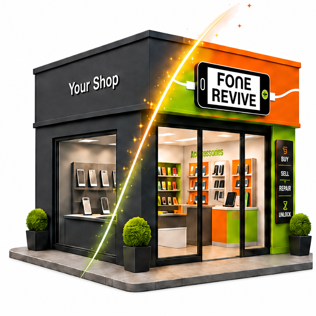 An independent phone shop rebranded as a FoneRevive store